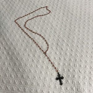 Fall smoky moonstone rosary beads layering necklace with cross rust beaded